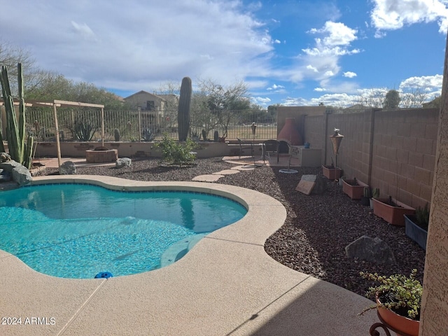 view of swimming pool with a patio area