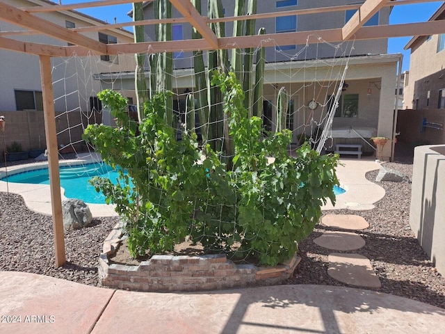 view of swimming pool featuring a pergola and a patio area