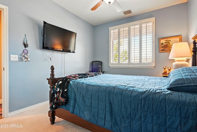 601 E Phoenix St, Payson, AZ 85541 - bedroom with carpet flooring, baseboards, visible vents, and ceiling fan