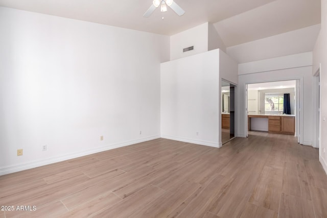 1213 W Beck Ln, Phoenix, AZ 85023 - unfurnished bedroom featuring light wood-style floors, high vaulted ceiling, and ceiling fan