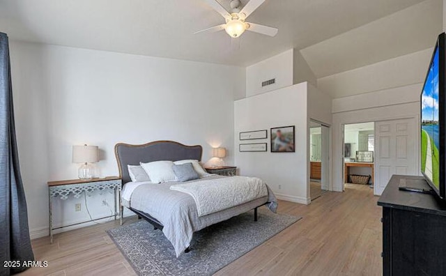 1213 W Beck Ln, Phoenix, AZ 85023 - bedroom featuring light wood finished floors, ceiling fan, and vaulted ceiling