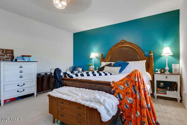 bedroom featuring carpet floors and ceiling fan