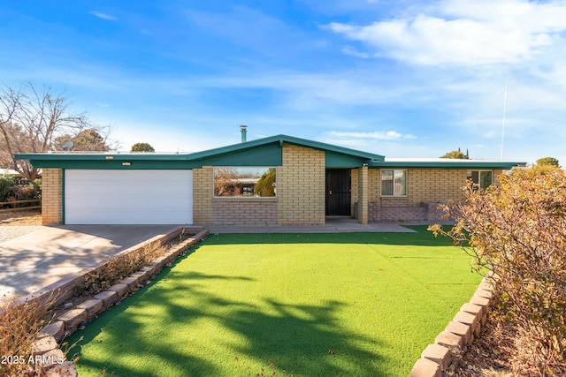 single story home with a garage and a front yard