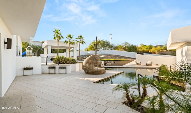 view of patio featuring a bar