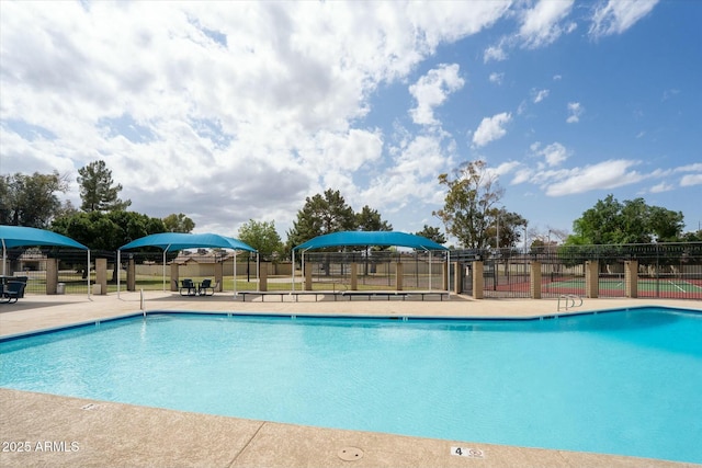 view of pool with fence and a patio area