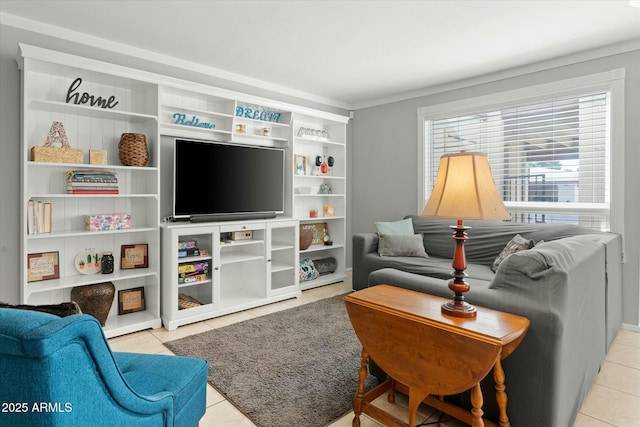 living room with tile patterned floors
