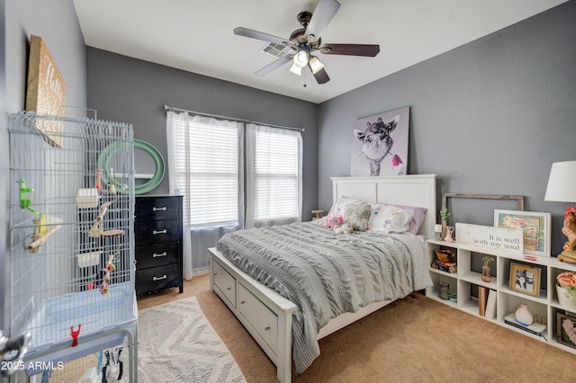 bedroom featuring carpet floors and ceiling fan