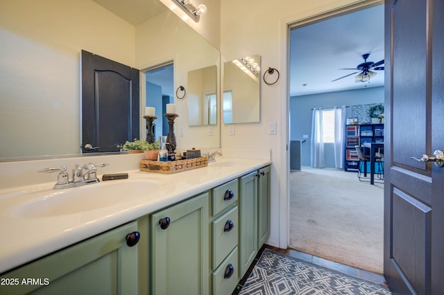 bathroom featuring vanity and ceiling fan