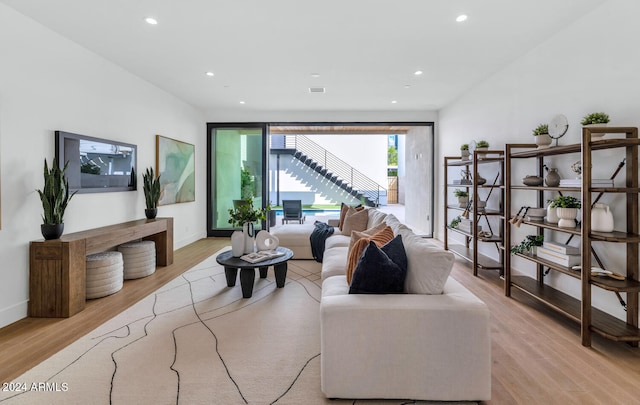 living room featuring light wood-type flooring