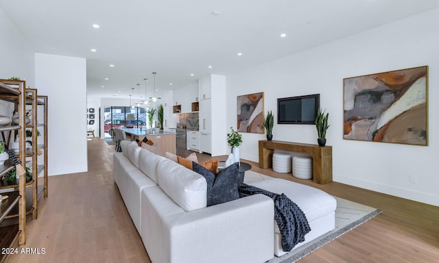 living room featuring light wood-type flooring