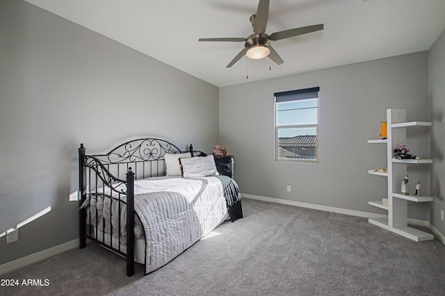 bedroom featuring carpet floors and ceiling fan