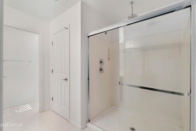1502 E Goldcrest St, Gilbert, AZ 85297 - bathroom with a shower stall, tile patterned flooring, and baseboards