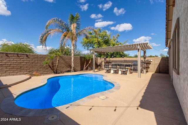 view of swimming pool featuring a pergola and a patio area