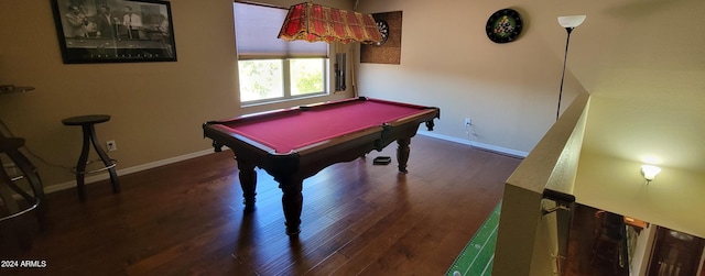 rec room with dark wood-type flooring and billiards