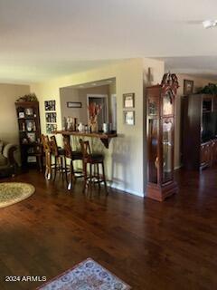 dining room with dark hardwood / wood-style flooring