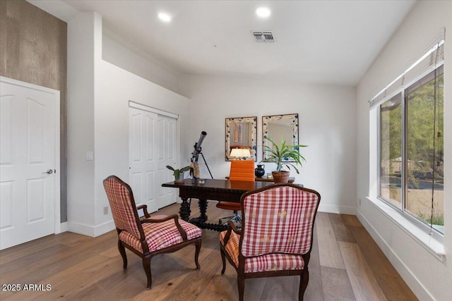 office featuring hardwood / wood-style floors and plenty of natural light