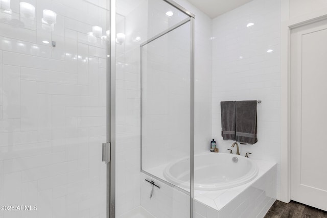 6565 E Thomas Rd Unit 1096, Scottsdale, AZ 85251 - full bath with a bath, a stall shower, and wood finished floors