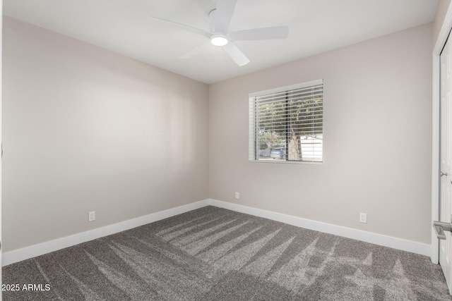 unfurnished room with carpet floors and ceiling fan