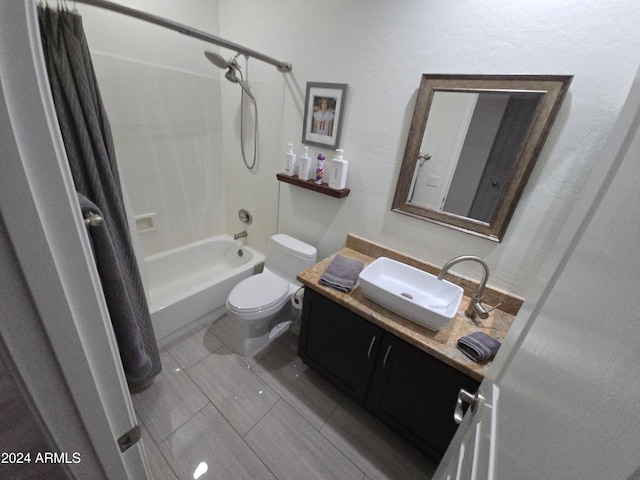 full bathroom with vanity,  shower combination, and toilet