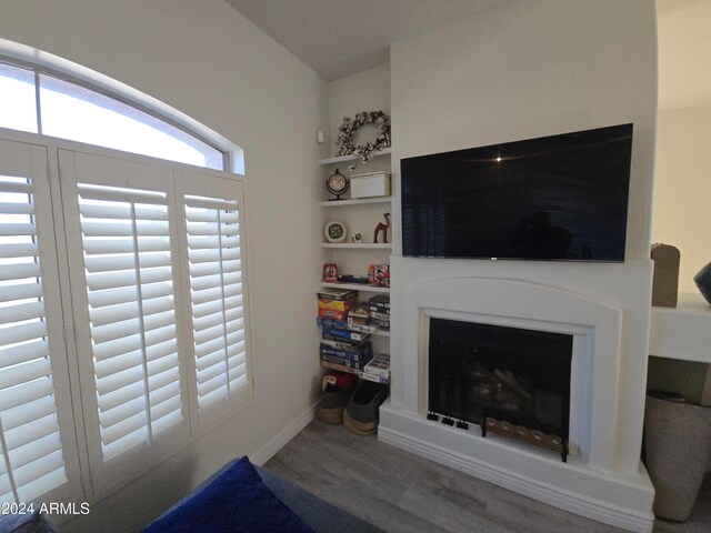 living room with hardwood / wood-style floors