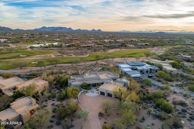 aerial view at dusk with a mountain view