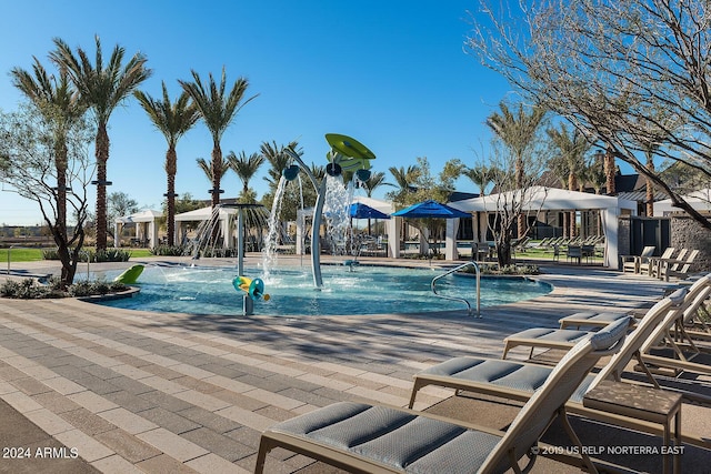 view of swimming pool featuring a patio