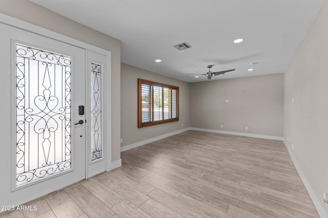 4602 W Monte Cristo Ave, Glendale, AZ 85306 - foyer entrance featuring light wood-type flooring, a ceiling fan, recessed lighting, and baseboards