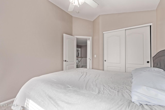 bedroom featuring a closet and ceiling fan