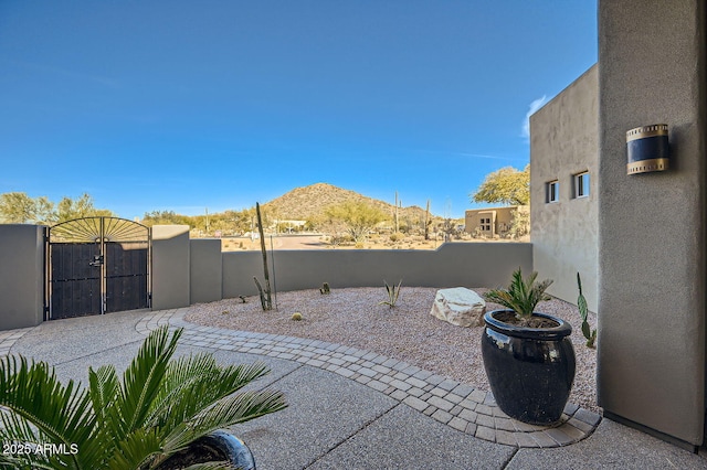 view of patio with a mountain view