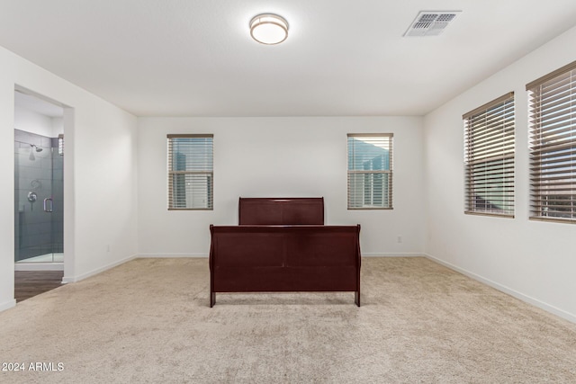 carpeted bedroom featuring ensuite bath