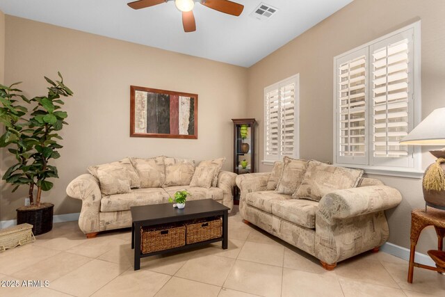 13336 W Via Caballo Blanco, Peoria, AZ 85383 - living area featuring baseboards, a ceiling fan, visible vents, and light tile patterned floors