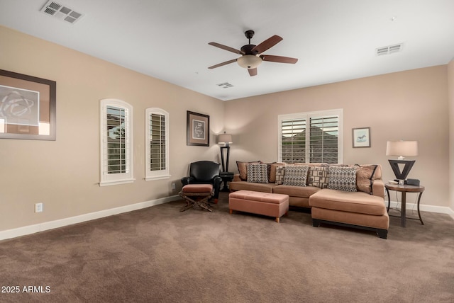 13336 W Via Caballo Blanco, Peoria, AZ 85383 - living area with carpet flooring, visible vents, and ceiling fan