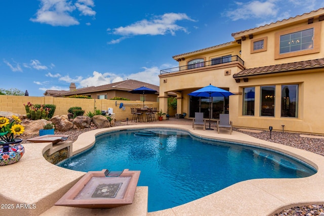 13336 W Via Caballo Blanco, Peoria, AZ 85383 - view of swimming pool with a fenced in pool, outdoor dining area, a patio, and fence