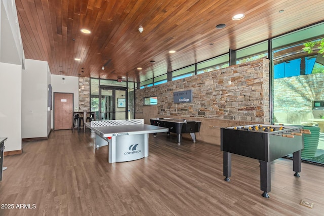 13336 W Via Caballo Blanco, Peoria, AZ 85383 - rec room featuring wood ceiling, expansive windows, baseboards, and wood finished floors