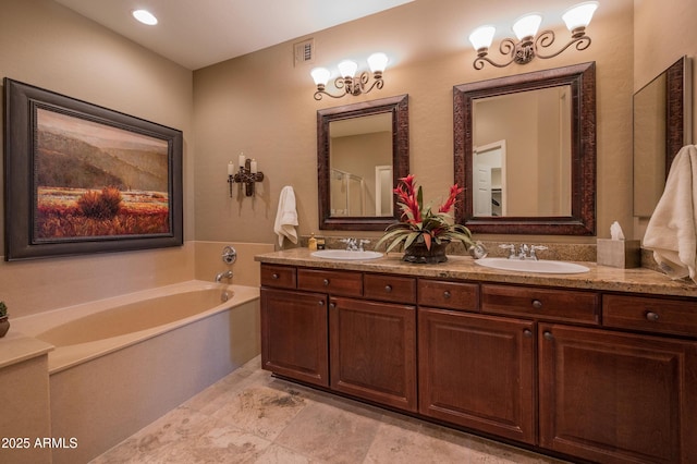 19700 N 76th St Unit 2001, Scottsdale, AZ 85255 - full bath with double vanity, a sink, a bath, and visible vents