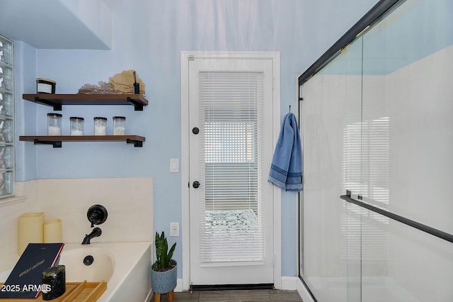 10226 W Country Club Trl, Peoria, AZ 85383 - full bath featuring a garden tub, a stall shower, and wood finished floors