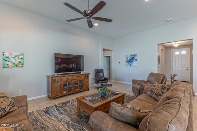 living room featuring ceiling fan