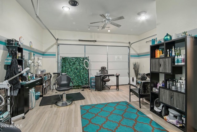 interior space featuring hardwood / wood-style flooring and ceiling fan