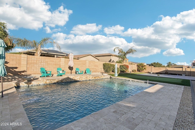 view of pool featuring pool water feature