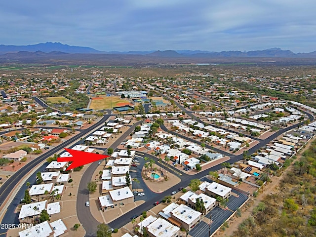 bird's eye view with a residential view and a mountain view