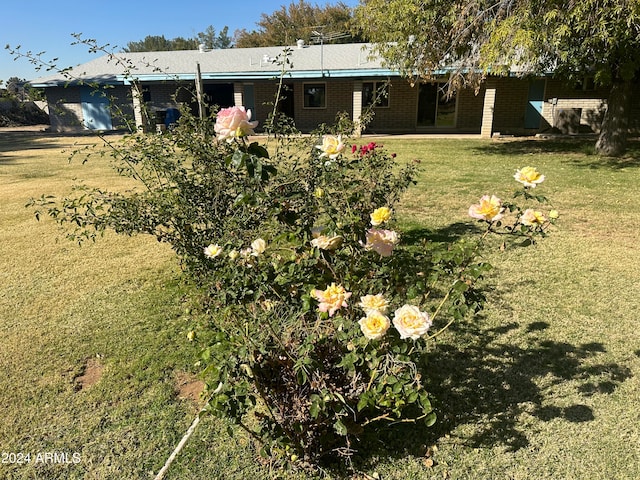 view of yard featuring a garage