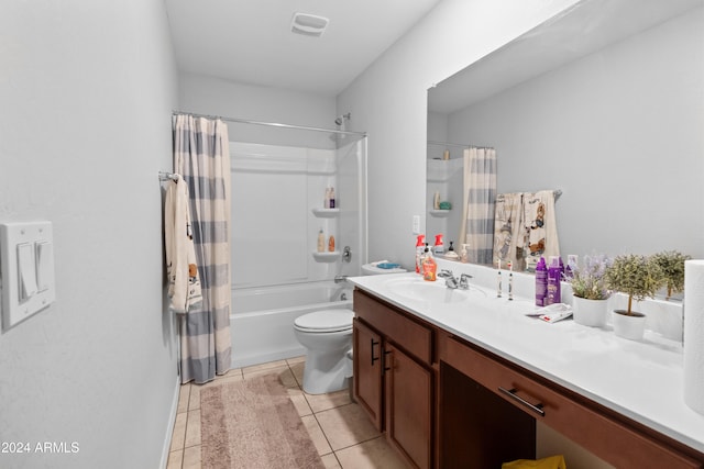 full bathroom with tile patterned flooring, vanity, shower / bath combination with curtain, and toilet