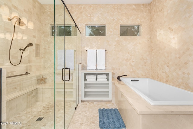 bathroom with plus walk in shower