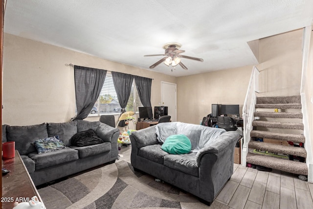 living room with ceiling fan