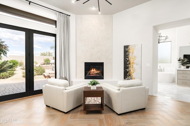 30600 N Pima Rd Unit 89, Scottsdale, AZ 85266 - living room with french doors and a high end fireplace