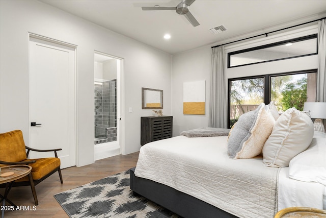 30600 N Pima Rd Unit 89, Scottsdale, AZ 85266 - bedroom featuring wood finished floors, ensuite bathroom, visible vents, and recessed lighting