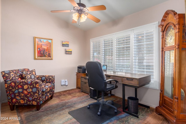 office space featuring ceiling fan