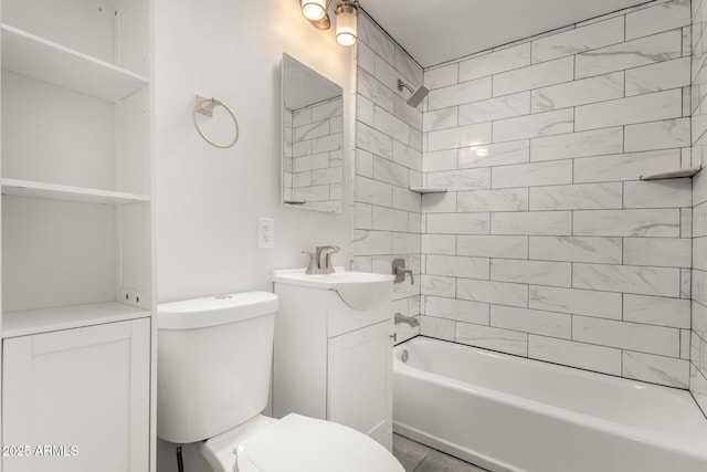 full bathroom featuring toilet, vanity, and shower / tub combination