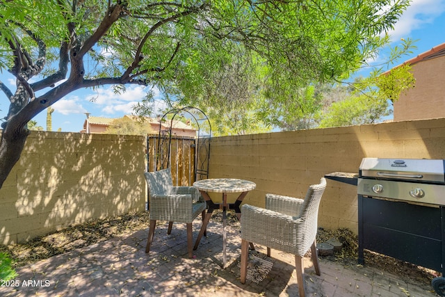 view of patio / terrace with grilling area and fence