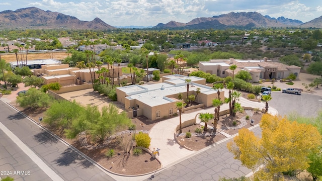 bird's eye view featuring a residential view and a mountain view